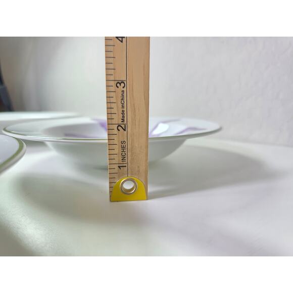 222 FIFTH White Floral BLOOM Green Lip Large Rim Soup Bowls Set of 4 - Picture 5 of 9